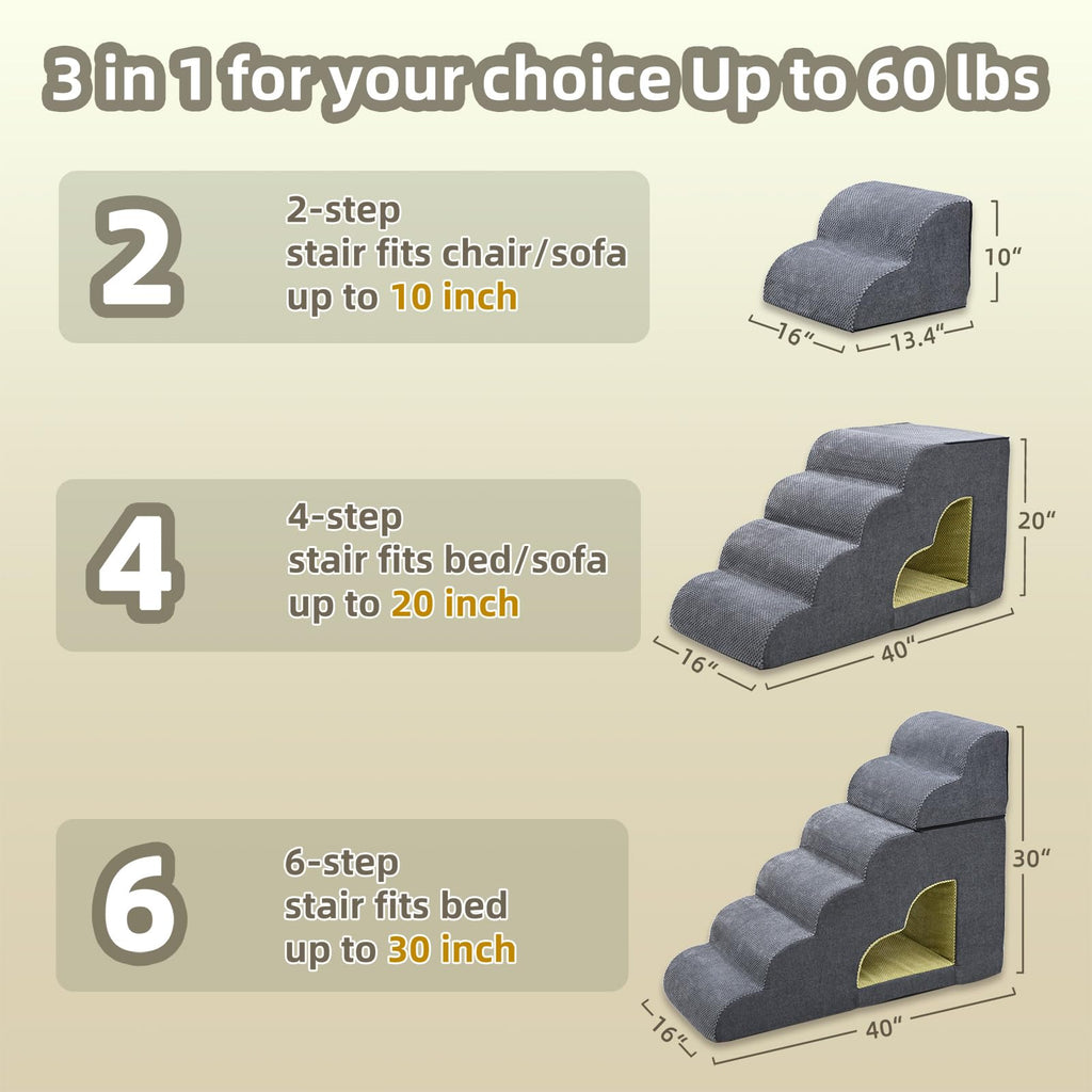 6 Step Non-Slip Grey Dog Stairs Y603