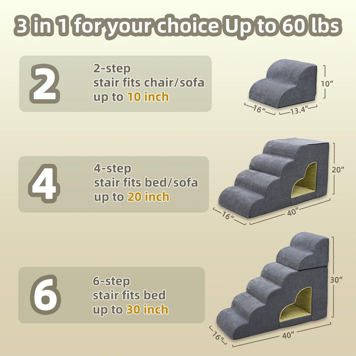 6 Step Non-Slip Grey Dog Stairs Y603