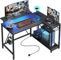 42-Inch L-Shaped Computer Desk with Charging & LED, Black R7465