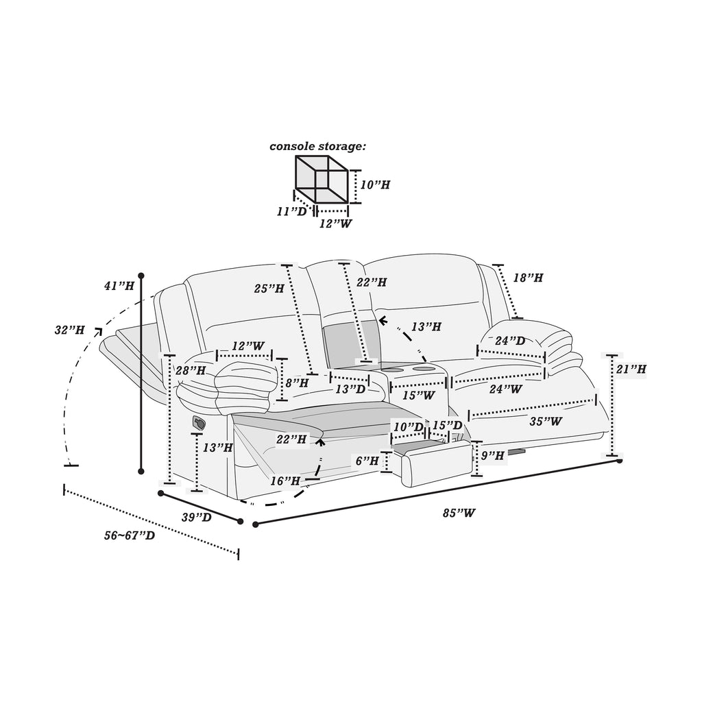 Light Gray Corduroy Manual Motion Loveseat T131480