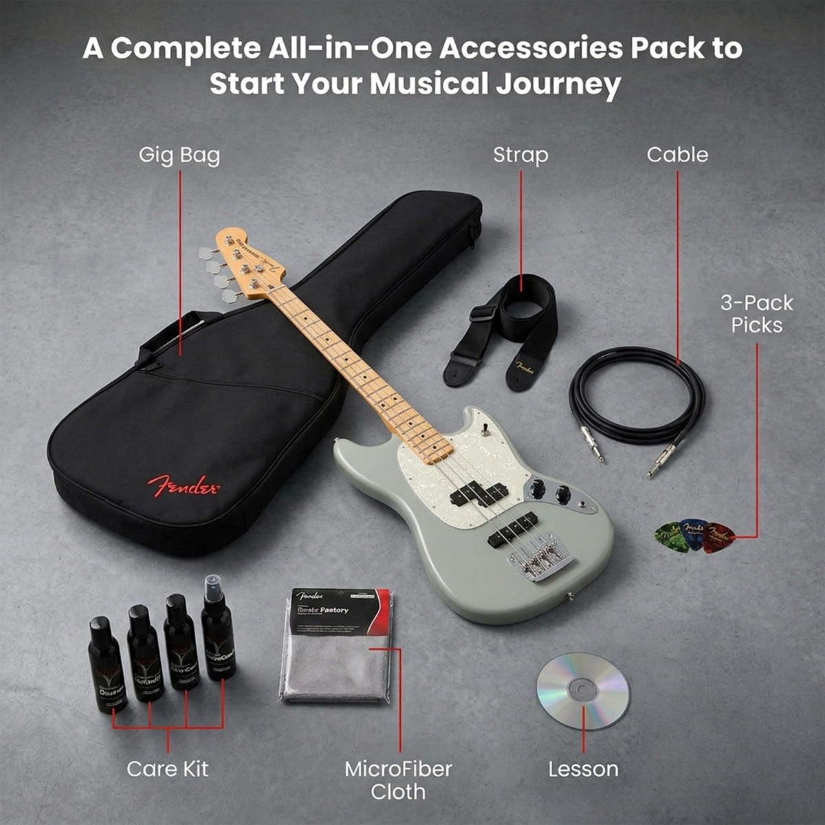 Cactus Gray Bass Guitar Bundle with Gig Bag O1020