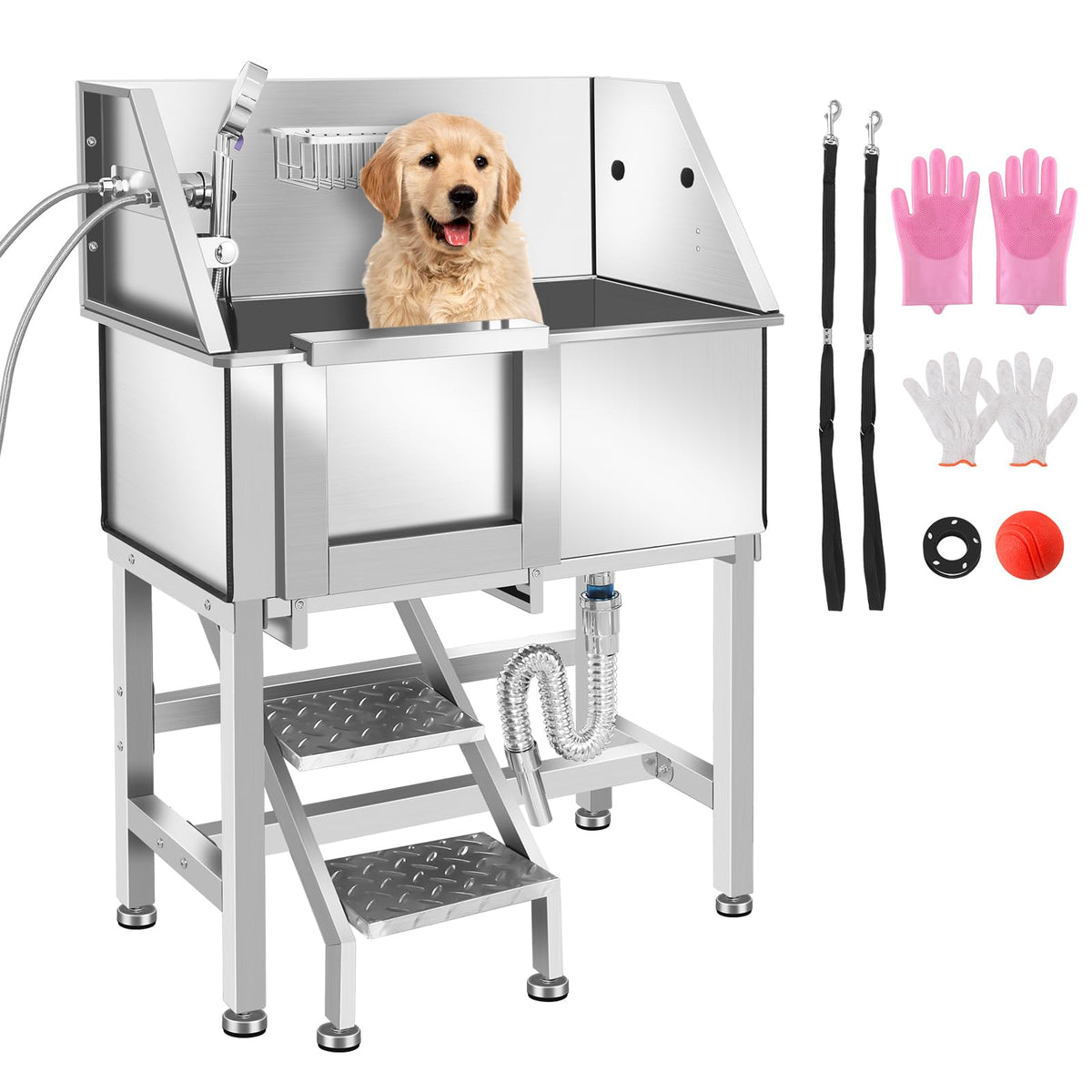 Stainless Steel Dog Grooming Tub with Stairs R860