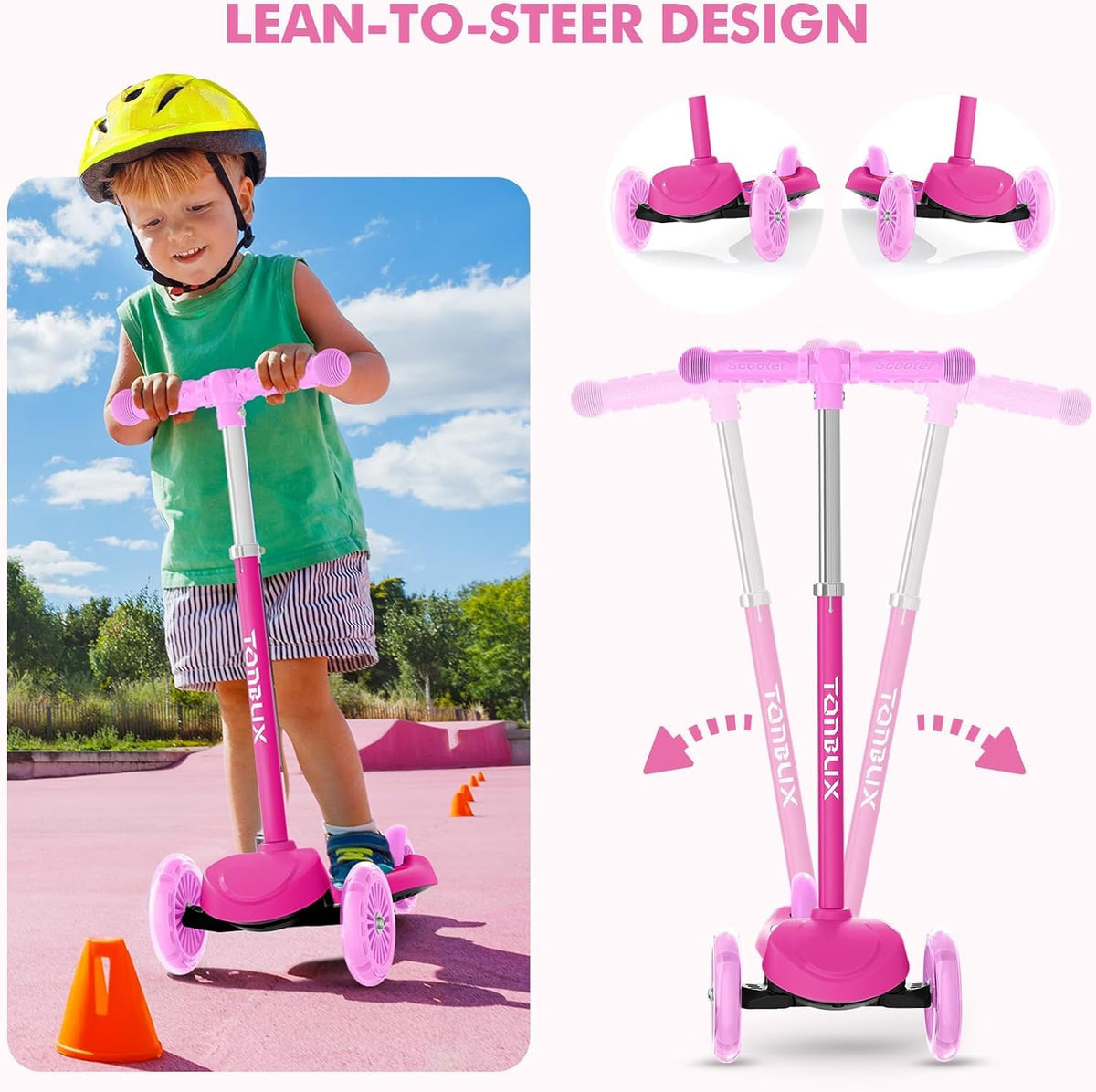 Kids 3-Wheel Scooter with Light-Up Deck and Wheels W549283