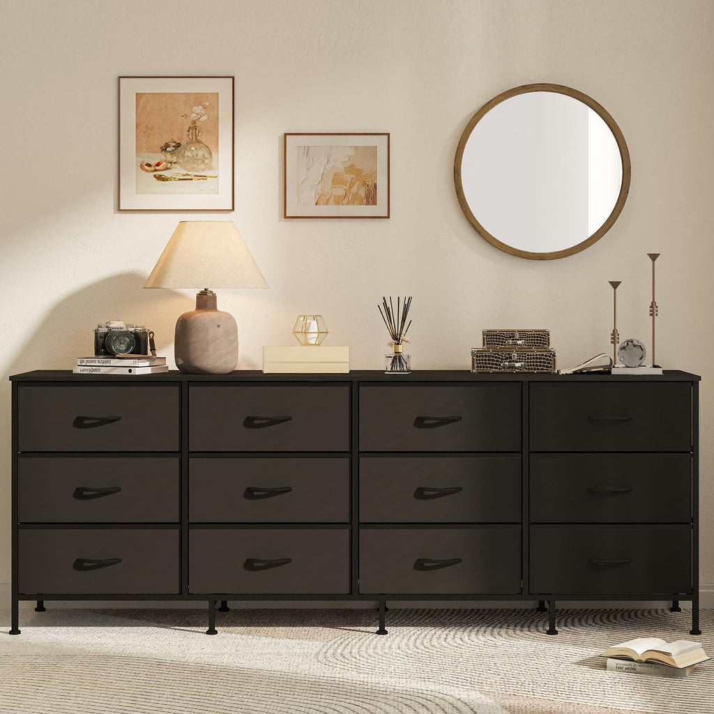 Black 12 Fabric Drawer Dresser with Charging Station J3305