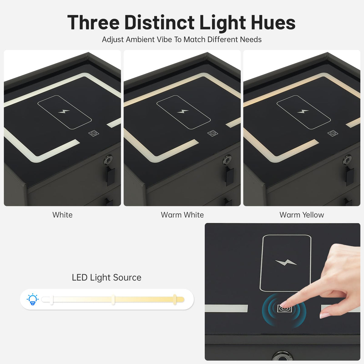 Smart LED Nightstand with Wireless Charging and Fingerprint Lock B410