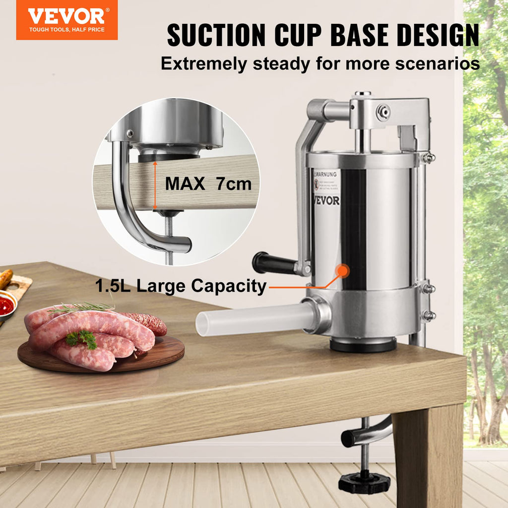 2.5LBS 304 Stainless Steel Vertical Sausage Stuffer with 3 Stuffing Tubes N93885