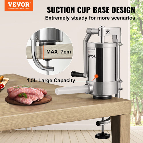 2.5LBS 304 Stainless Steel Vertical Sausage Stuffer with 3 Stuffing Tubes N93885