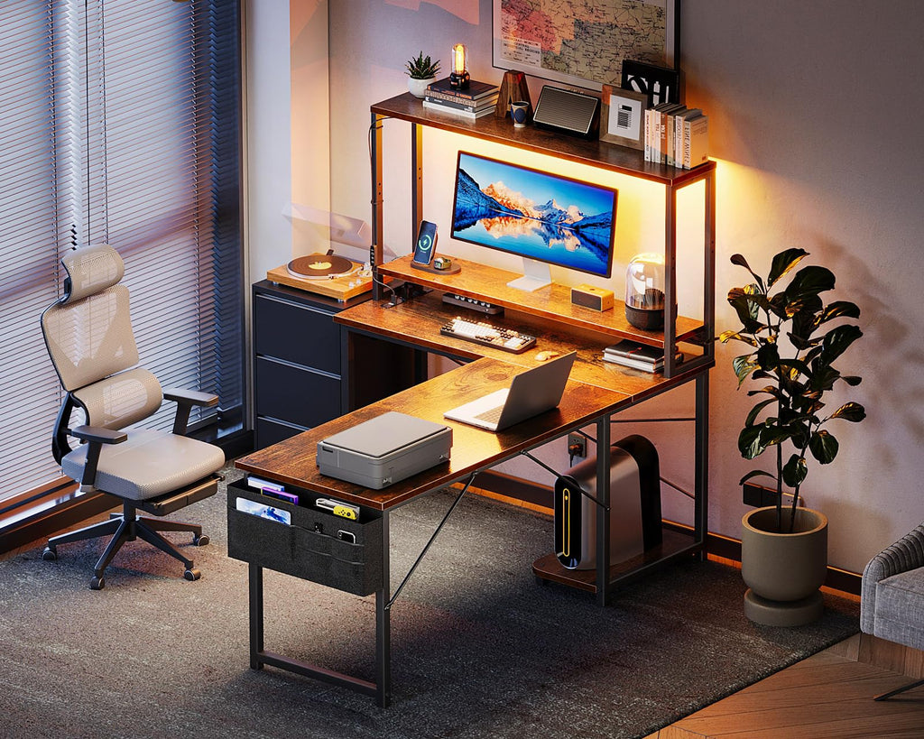 L Shaped Desk with LED Light & Power Outlet C1070