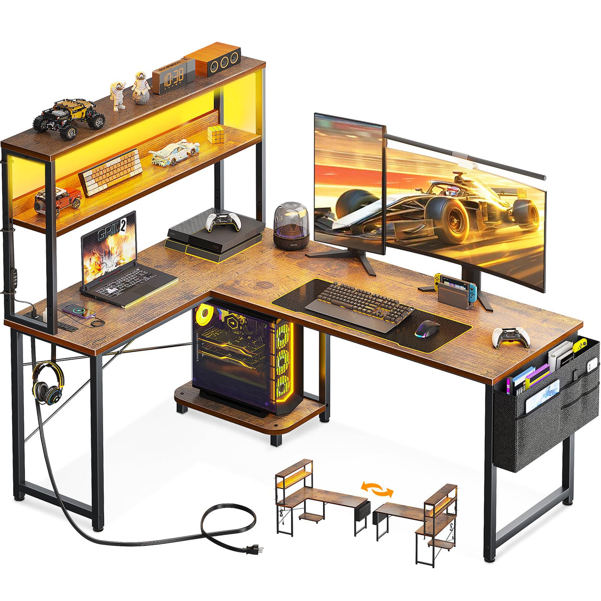 L Shaped Desk with LED Light & Power Outlet C1070