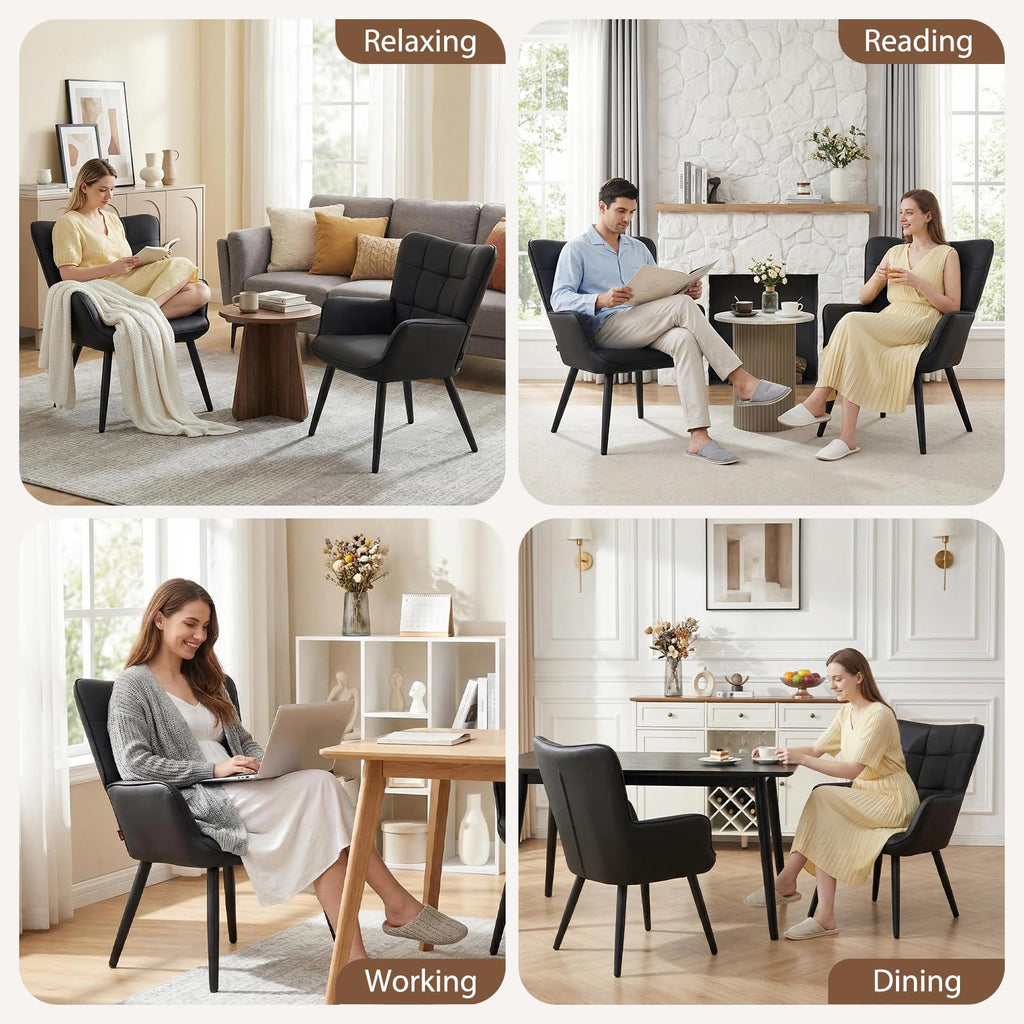 Black PU Leather Armchair with Metal Legs O555