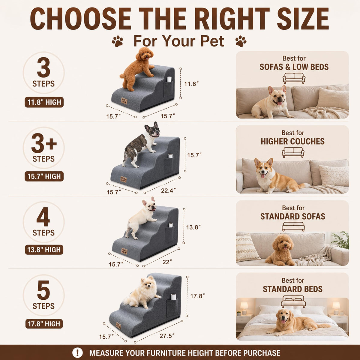 15.7" H Non-Slip Foam Dog Stairs with Storage Pocket I2981