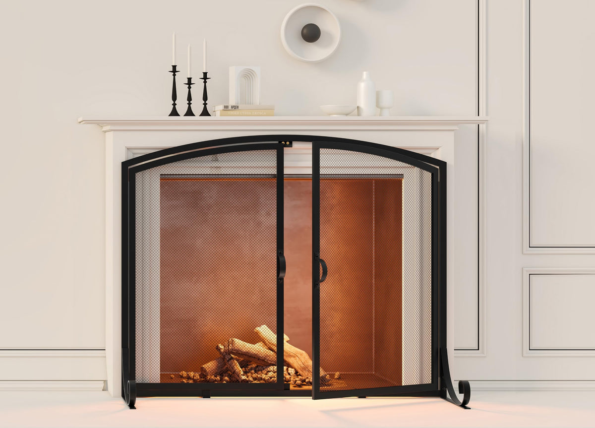 Black Steel Fireplace Screen with Doors B8535