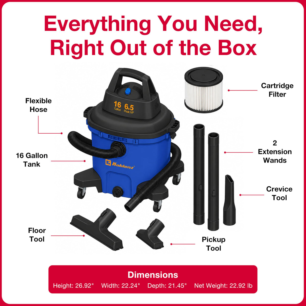 16 Gallon Wet Dry Vacuum Cleaner C245584