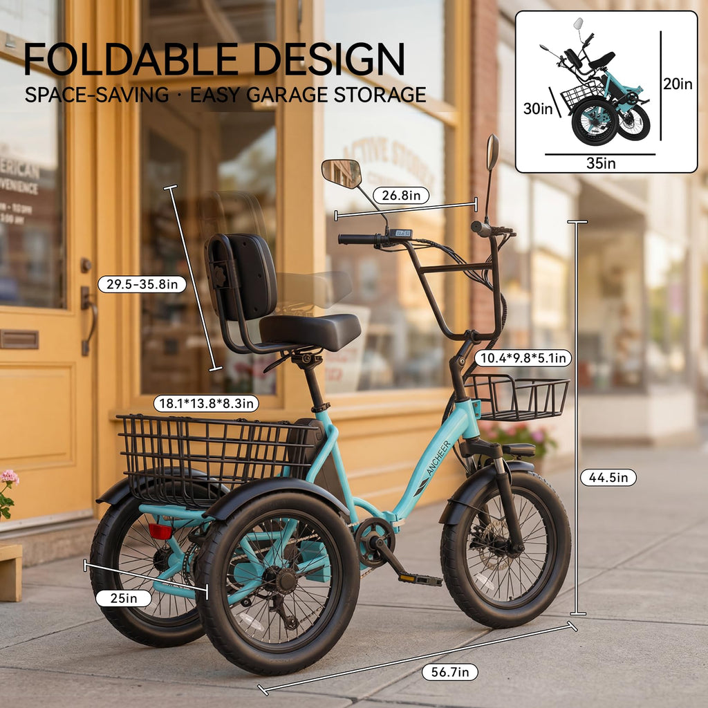 Folding Electric Tricycle 500W 3 Wheel E-Trike with Fat Tires U41727
