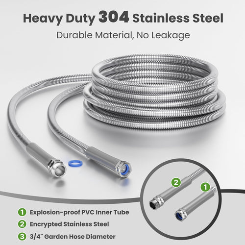 100ft Stainless Steel Garden Hose with Spray Nozzle J3097