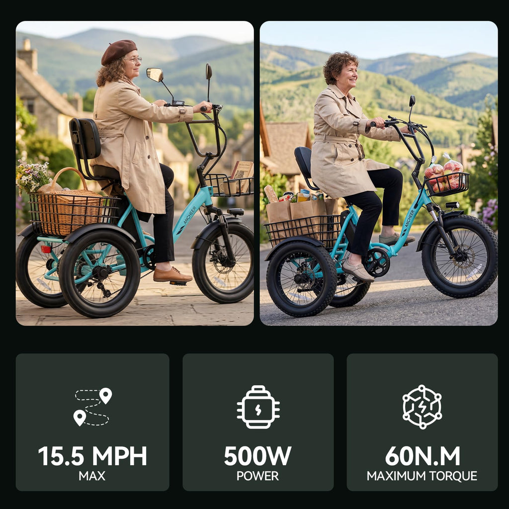 Folding Electric Tricycle 500W 3 Wheel E-Trike with Fat Tires U41727