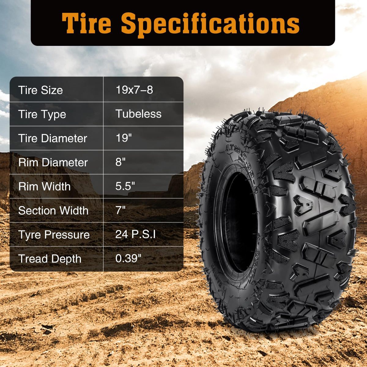 19x7-8 All-Terrain ATV UTV Tires 2 PCS U358526