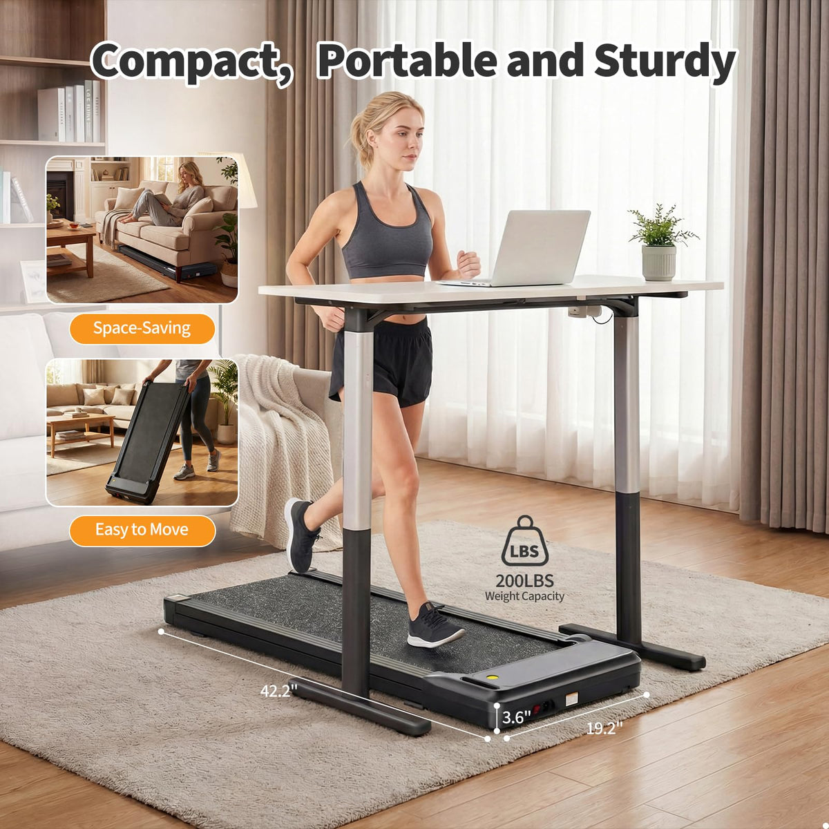 Black Portable 3-in-1 Walking Pad Treadmill B81033