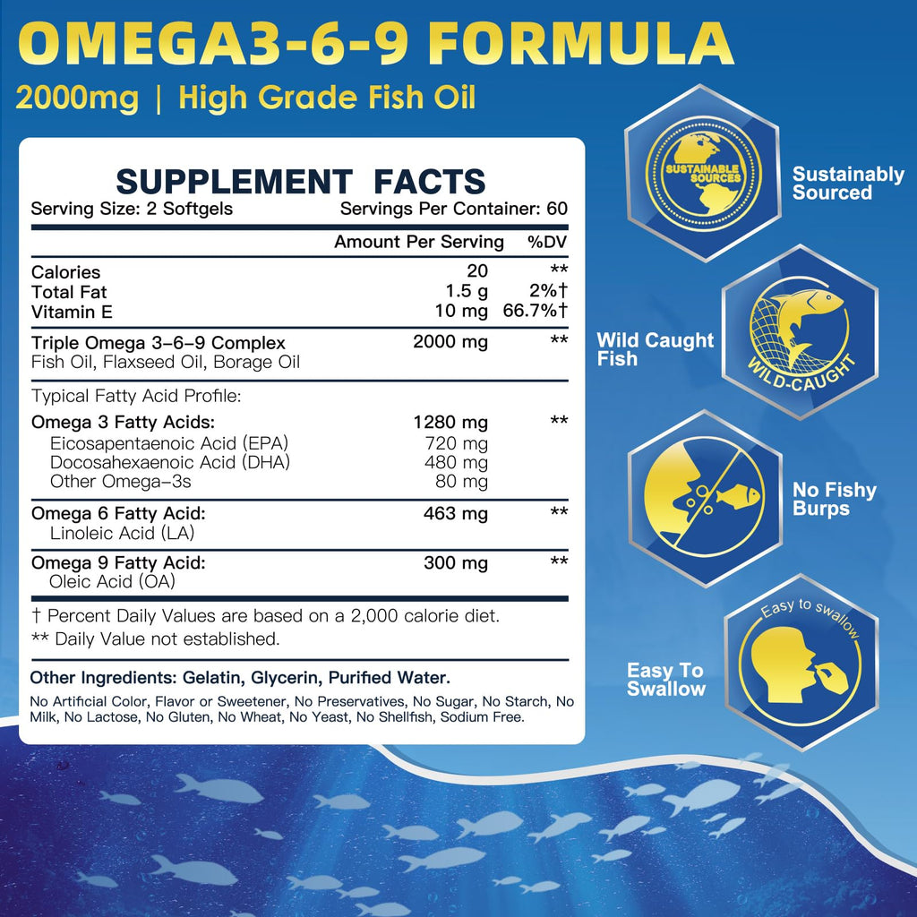 Triple Omega 3-6-9 Fish Oil 2000mg 120 Softgels S402