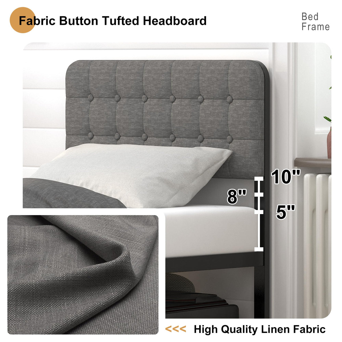 16 Inch Twin XL Upholstered Metal Bed Frame Y434532