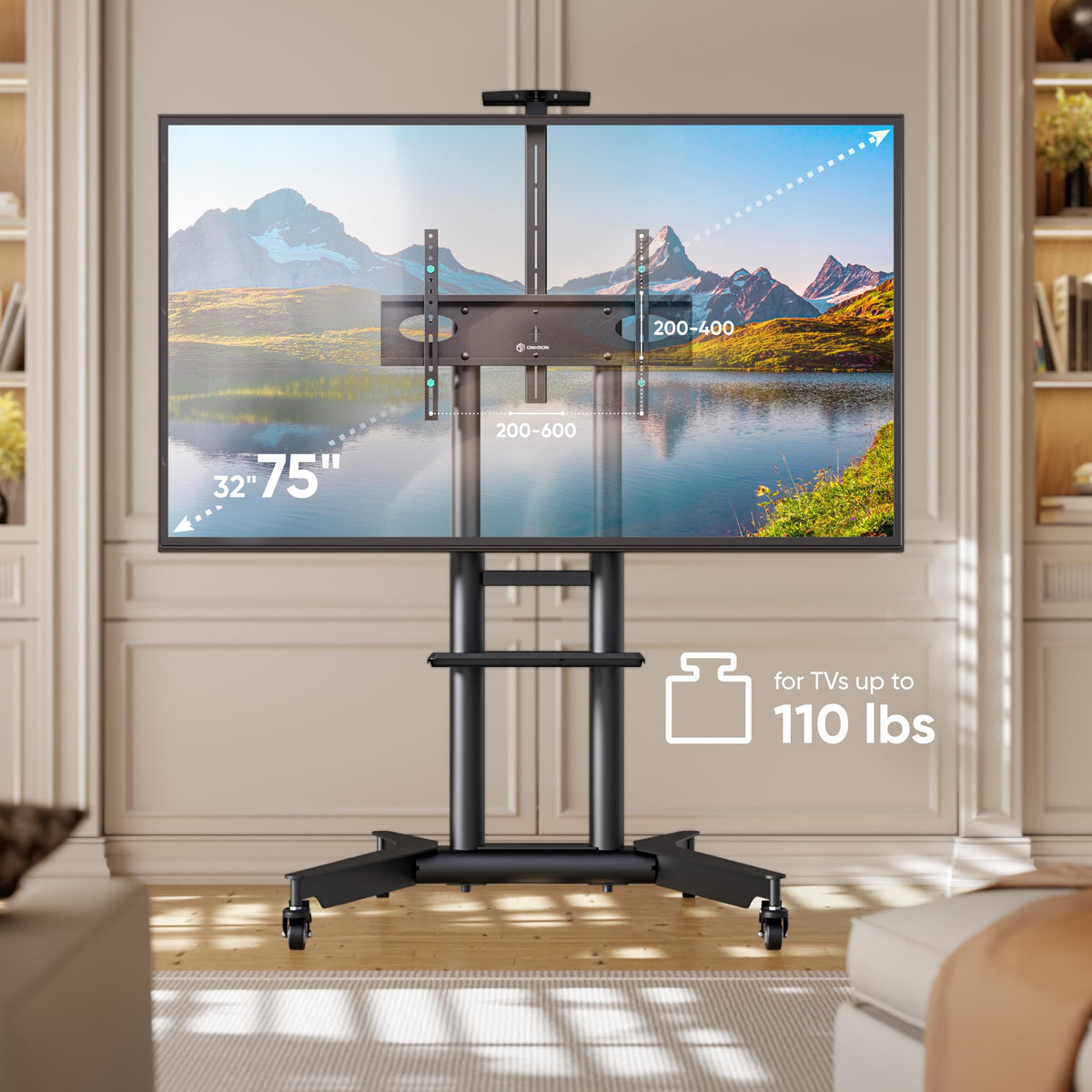 Mobile TV Stand on Wheels 32-75 Inch Black X98405