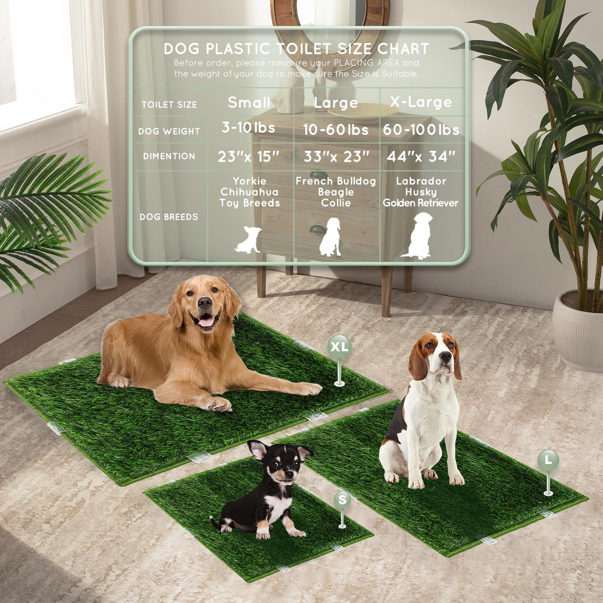 Extra Large Ultra-Absorbent Artificial Grass Pads with Washable Pee Pads 2 Sets T217156