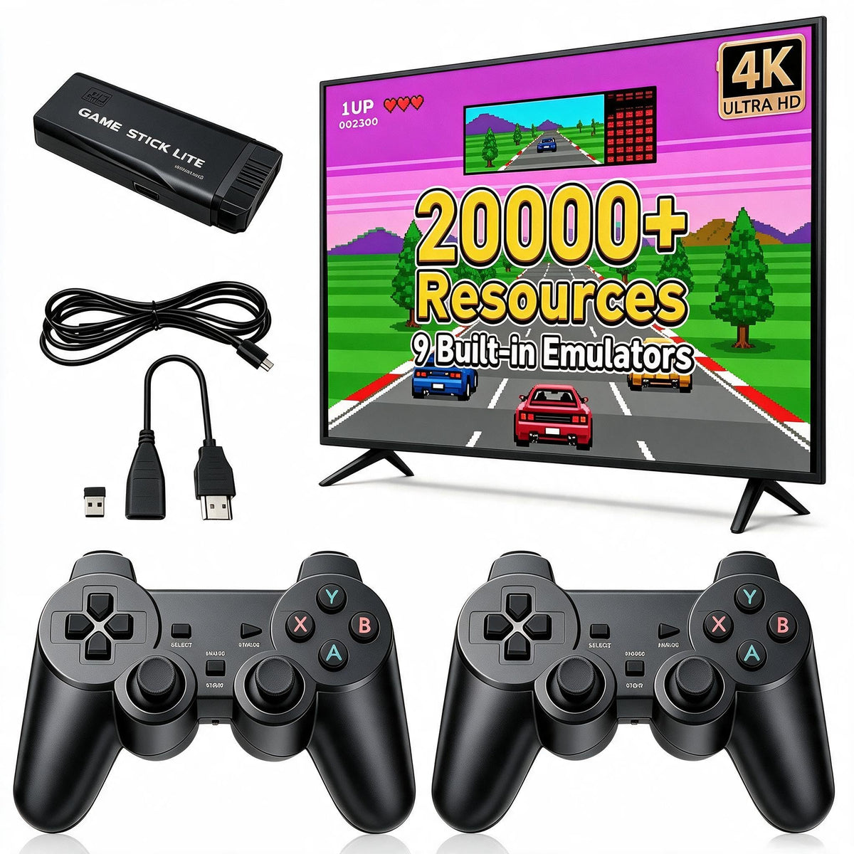 4K HDMI-Compatible Retro Gaming Console with 2.4G Wireless Controllers E280