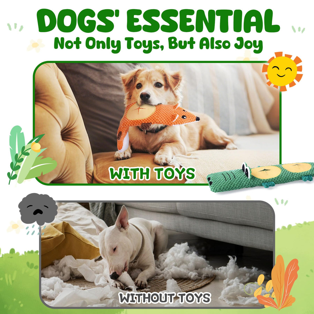 2 Pack No Stuffing Squeaky Dog Toys W1316