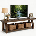 Solid Wood TV Stand, 2-Tier Media Console with Open Storage, Walnut Brown N91800