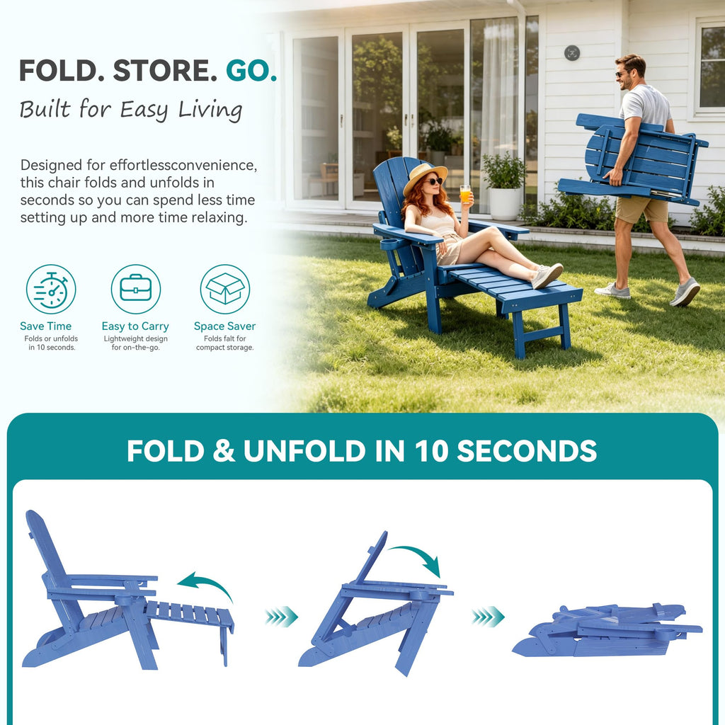 Folding Adjustable Adirondack Chairs Set of 2 with Footrest U960