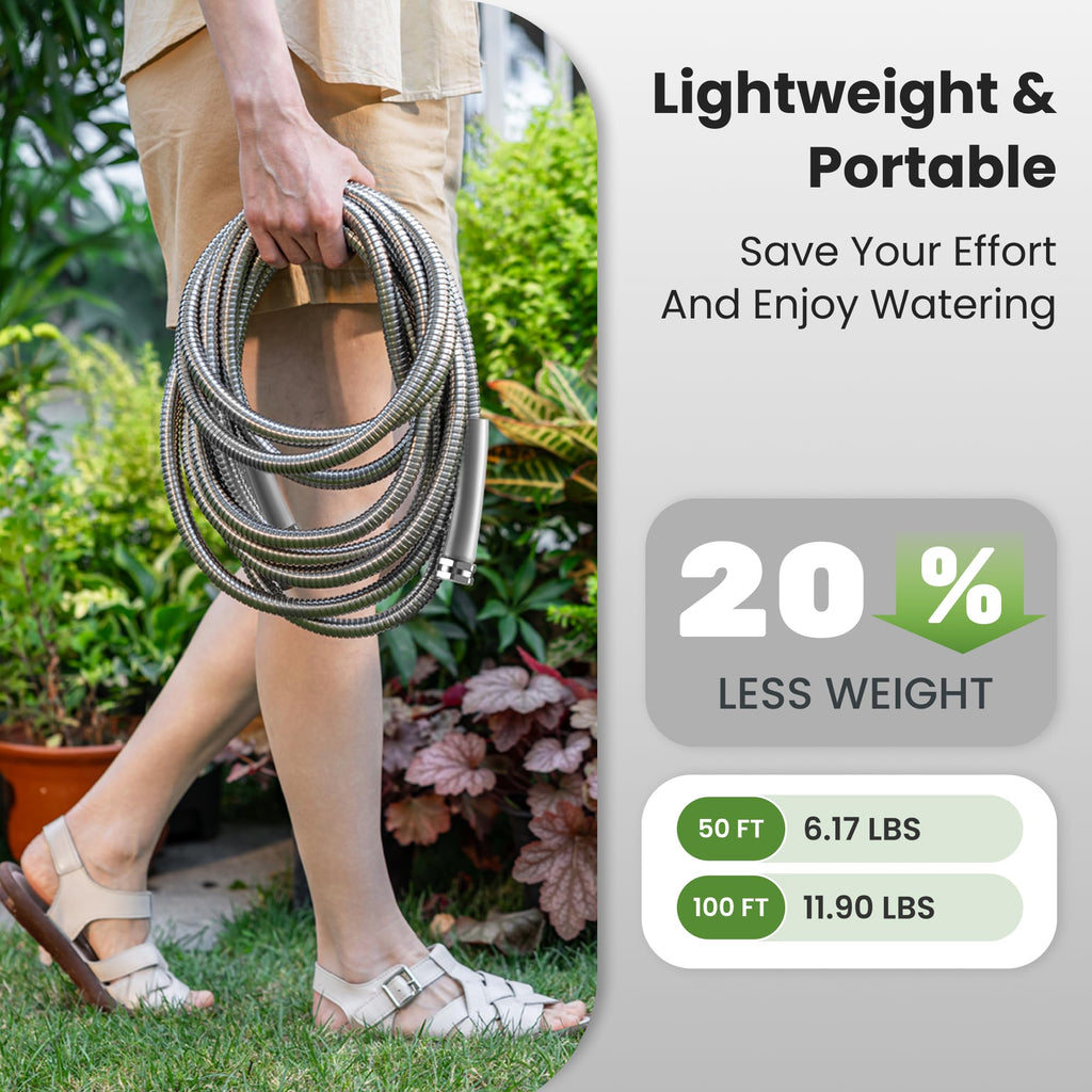 100ft Stainless Steel Garden Hose with Spray Nozzle J3097