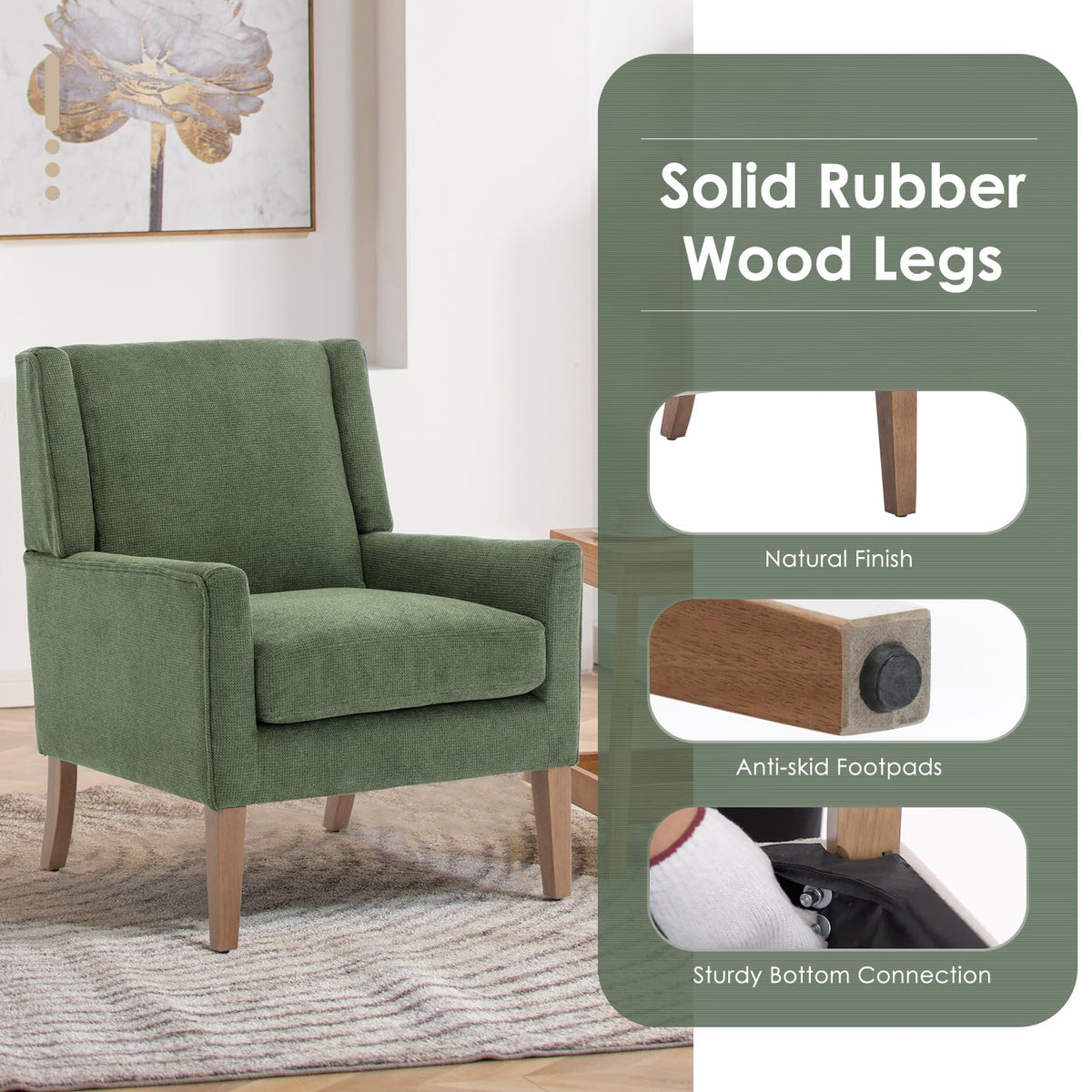 Green Upholstered Fabric Wingback Armchair Set of 2 K5541