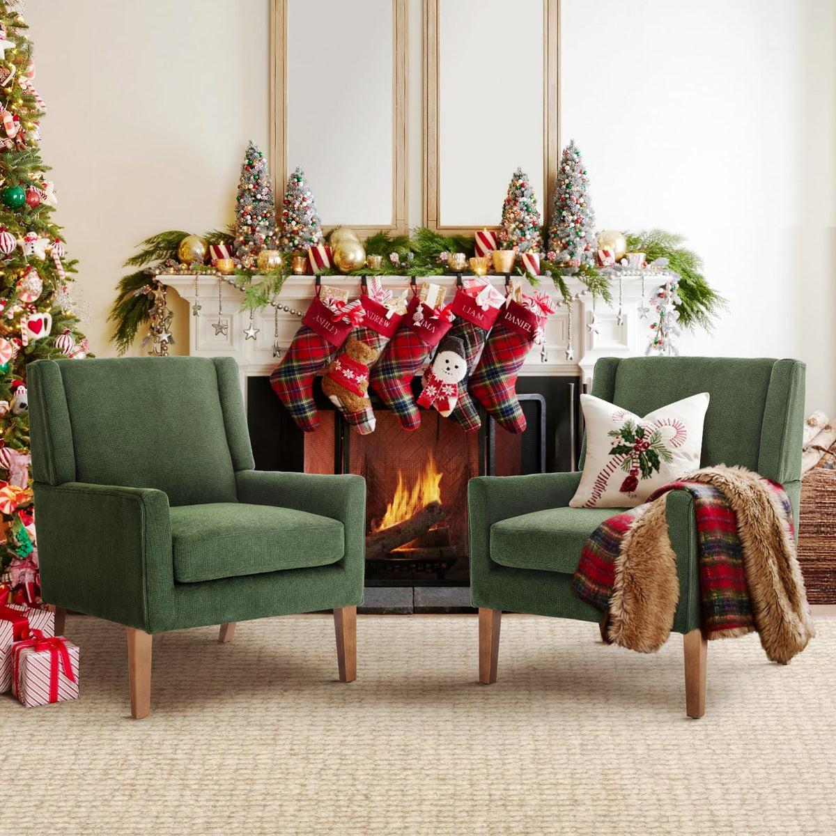 Green Upholstered Fabric Wingback Armchair Set of 2 K5541