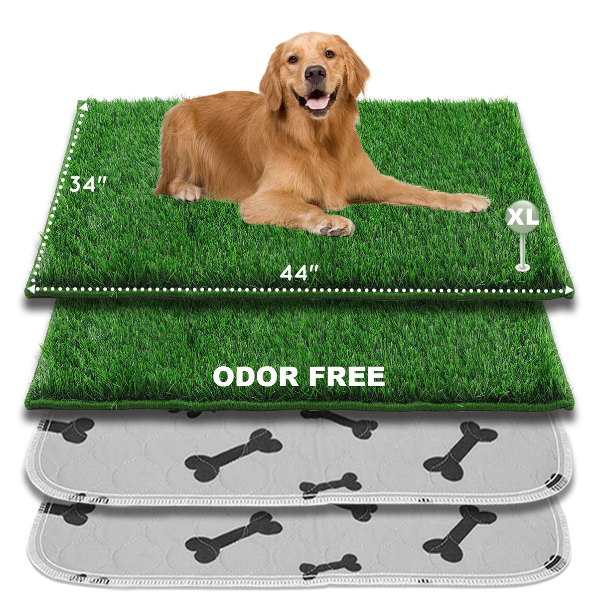 Extra Large Ultra-Absorbent Artificial Grass Pads with Washable Pee Pads 2 Sets T217156