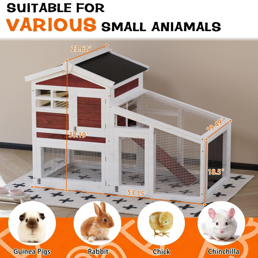 2-Tier Wooden Rabbit Hutch with Run U28316