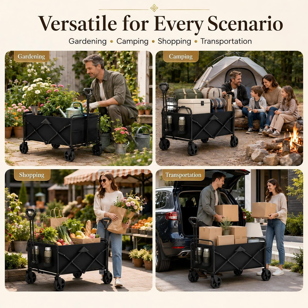 Foldable Wagon Cart with All Terrain Wheels J166