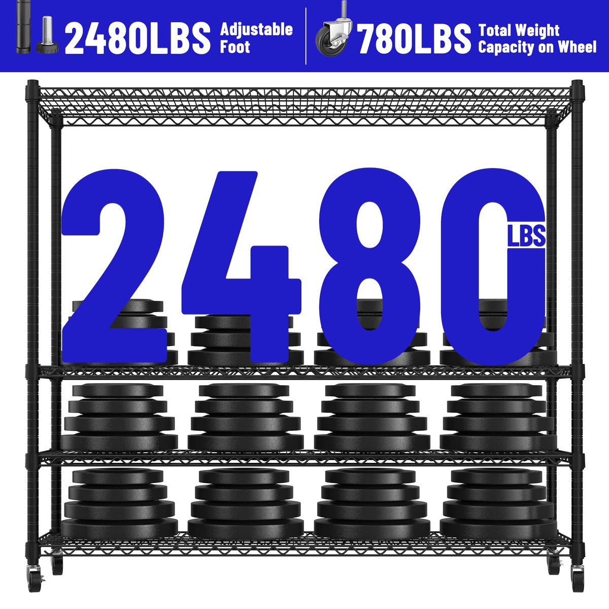 4-Tier Heavy Duty Shelving with Wheels P79256