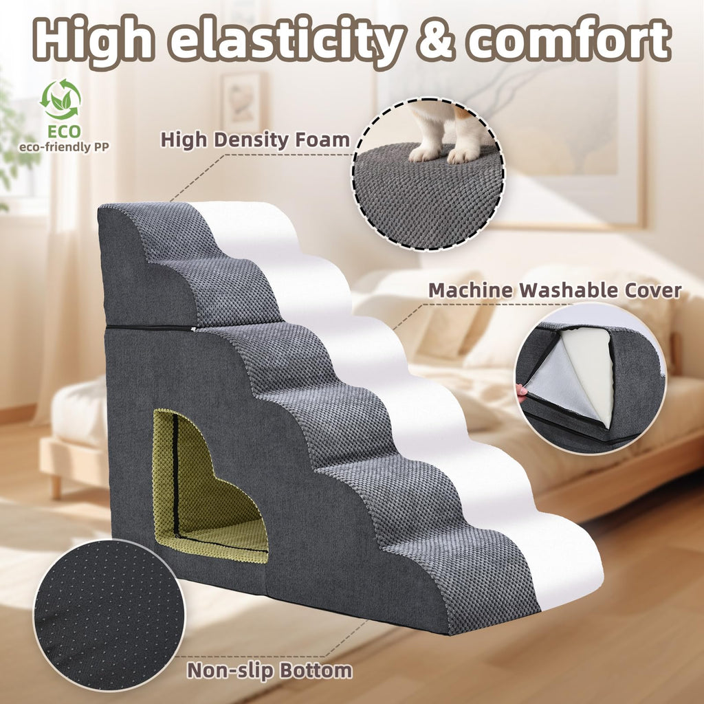 6 Step Non-Slip Grey Dog Stairs Y603