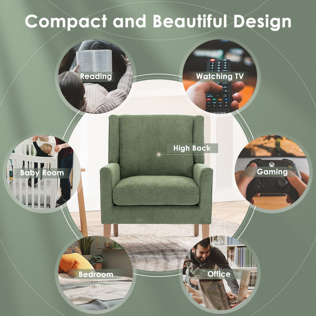Green Upholstered Fabric Wingback Armchair Set of 2 K5541