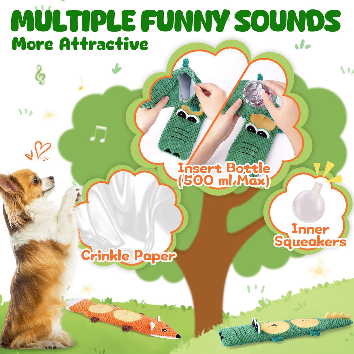 2 Pack No Stuffing Squeaky Dog Toys W1316