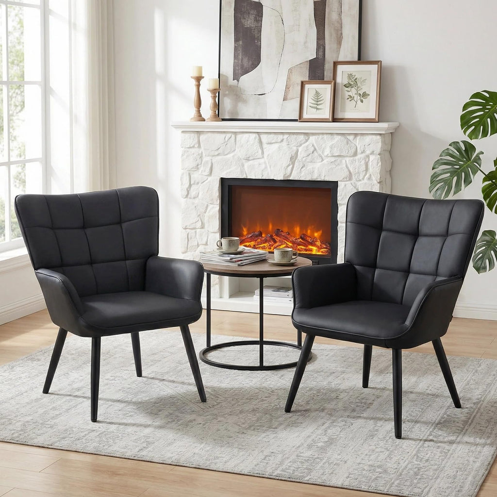Black PU Leather Armchair with Metal Legs O555