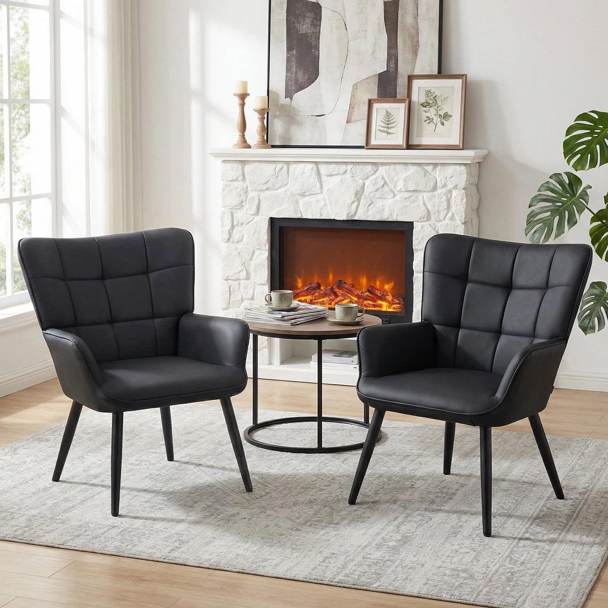 Black PU Leather Armchair with Metal Legs O555