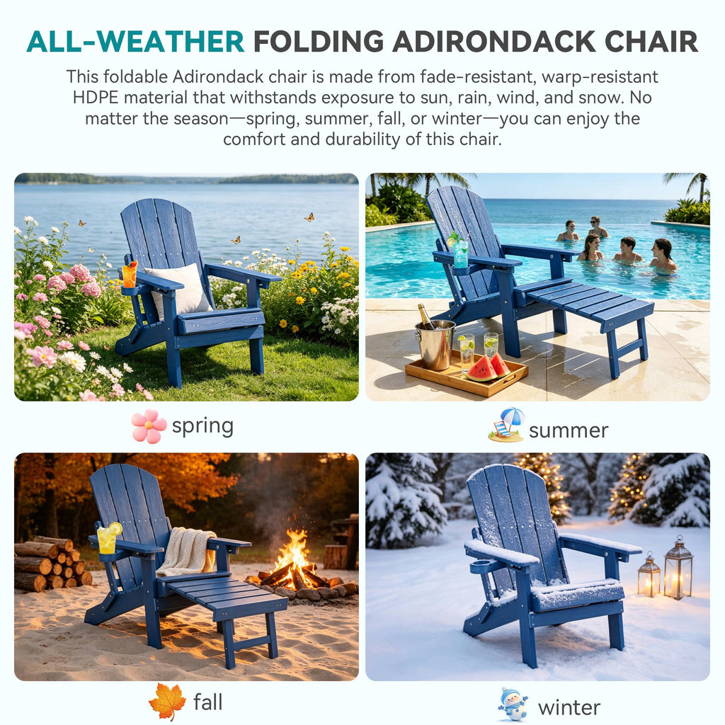 Folding Adjustable Adirondack Chairs Set of 2 with Footrest U960