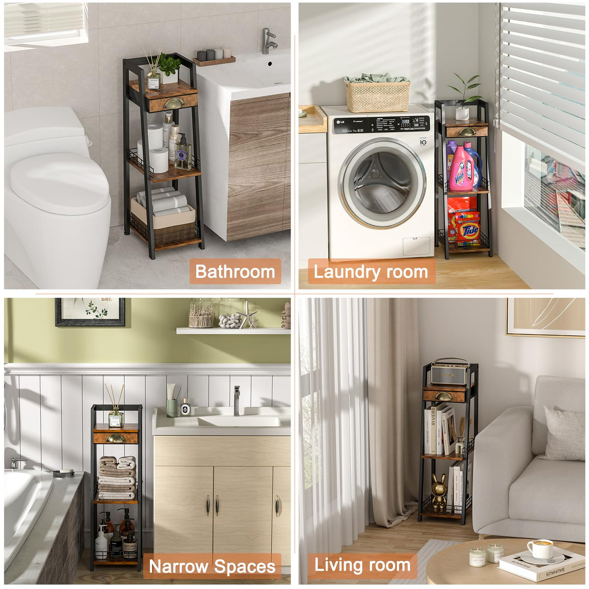 3-Tier Narrow Bathroom Shelves with Drawer F826