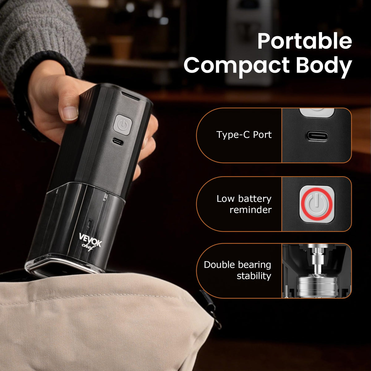 Portable Electric Coffee Grinder Adjustable Stainless Steel Burr T551