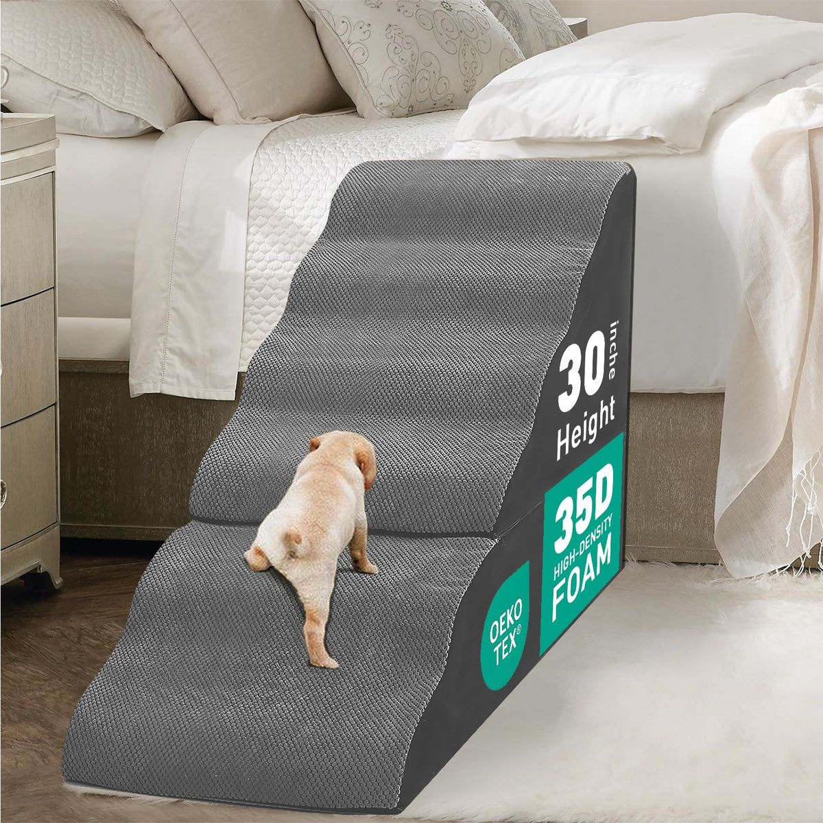 6-Step Grey Foam Dog Stairs Y726