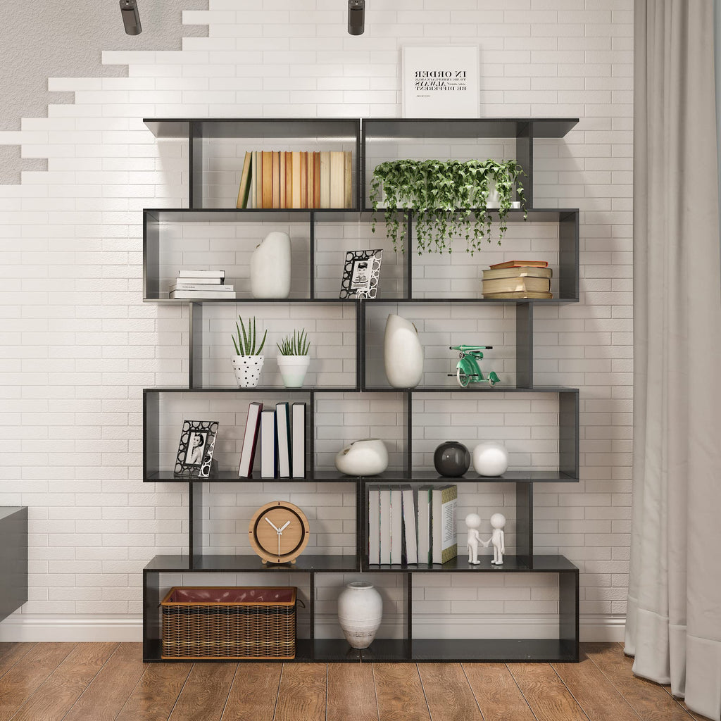 6-Tier Geometric S Shaped Wood Bookshelf U3802
