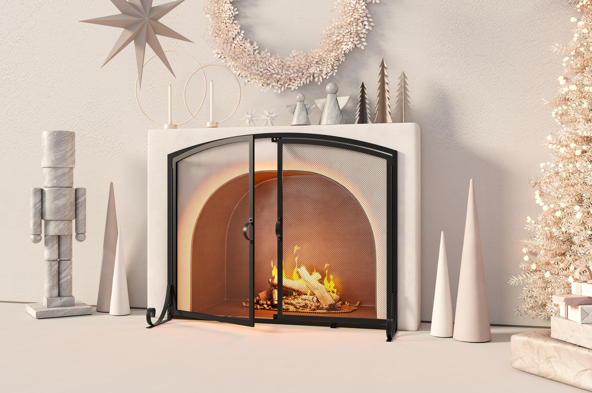 Black Steel Fireplace Screen with Doors B8535