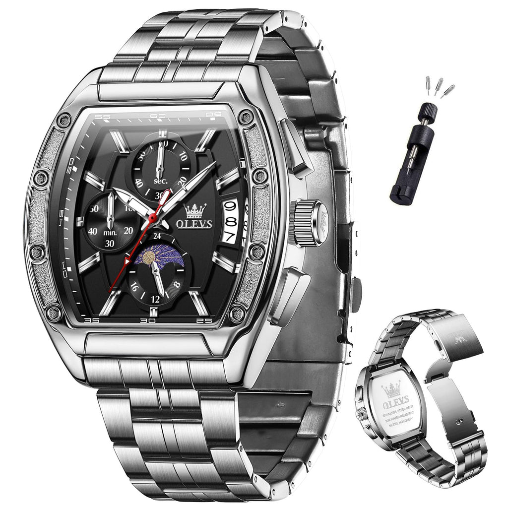 Men Big Square Face Chronograph Stainless Steel Dress Watch A140