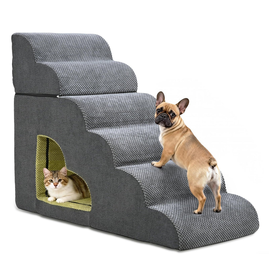 6 Step Non-Slip Grey Dog Stairs Y603